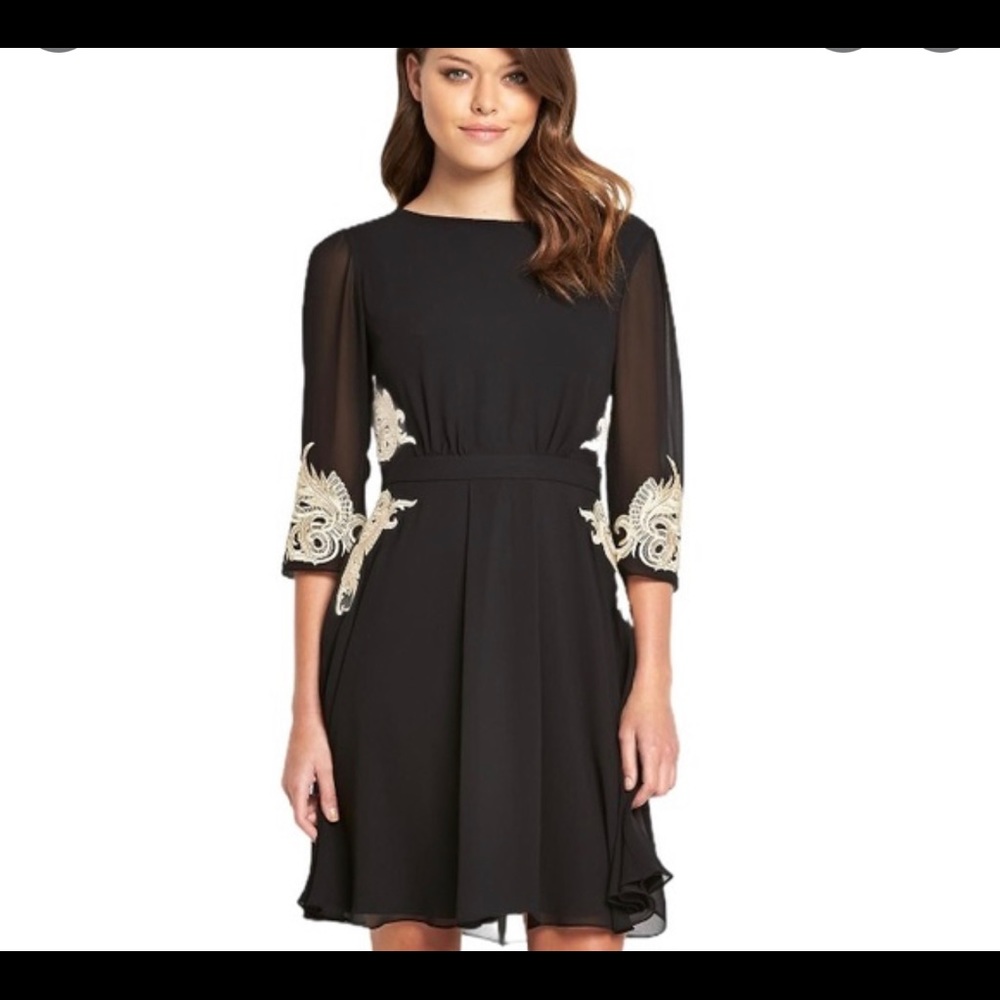 Ted Baker London Dress - Size 4 (US SIZE 10) NEVER WORN Black w/ gold embroidery